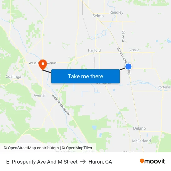 E. Prosperity Ave And M Street to Huron, CA map