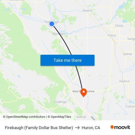 Firebaugh (Family Dollar Bus Shelter) to Huron, CA map