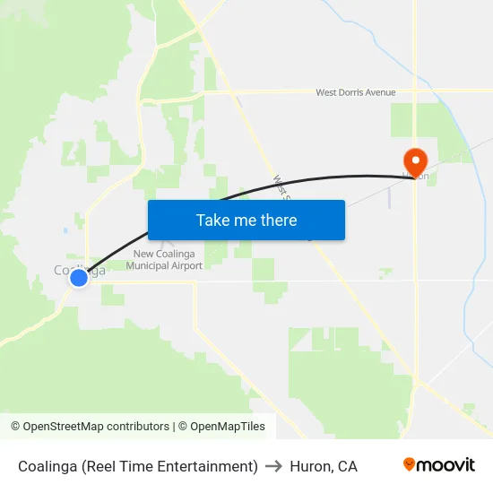 Coalinga (Reel Time Entertainment) to Huron, CA map