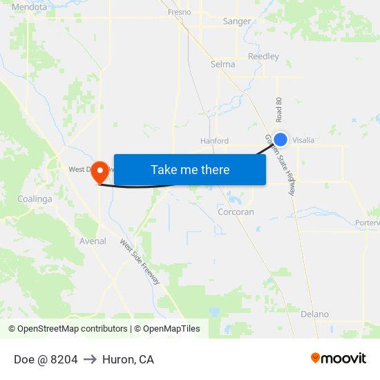 Doe @ 8204 to Huron, CA map