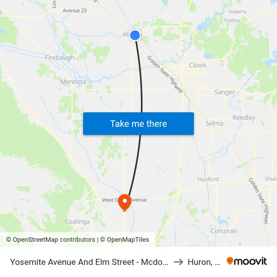 Yosemite Avenue And Elm Street - Mcdonald's to Huron, CA map