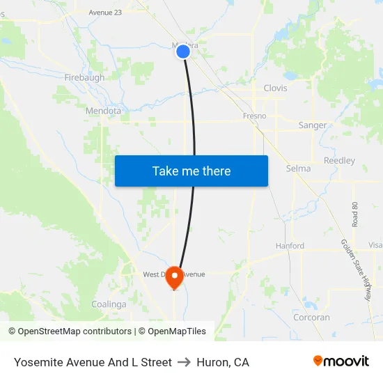 Yosemite Avenue And L Street to Huron, CA map