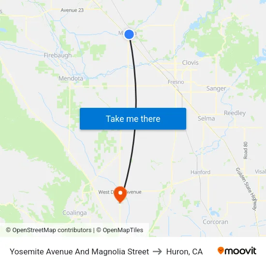 Yosemite Avenue And Magnolia Street to Huron, CA map