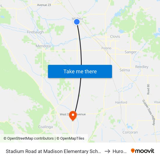 Stadium Road at Madison Elementary School (Southbound) to Huron, CA map