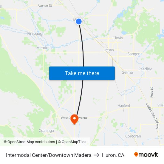 Intermodal Center/Downtown Madera to Huron, CA map