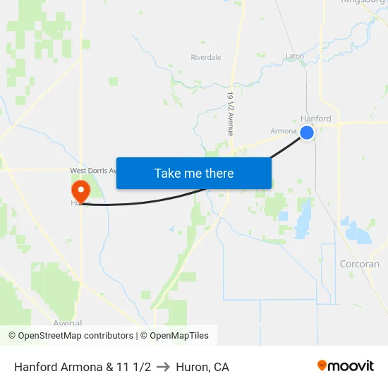 Hanford Armona & 11 1/2 to Huron, CA map