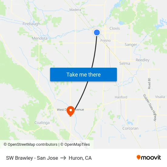 SW Brawley - San Jose to Huron, CA map