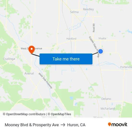 Mooney Blvd & Prosperity Ave to Huron, CA map