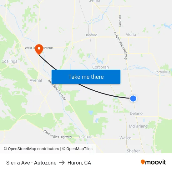 Sierra Ave - Autozone to Huron, CA map