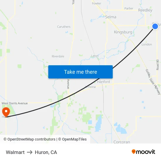 Walmart to Huron, CA map