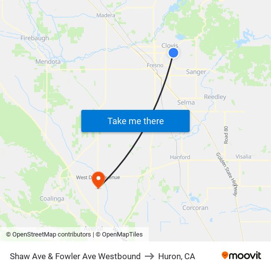 Shaw Ave & Fowler Ave Westbound to Huron, CA map