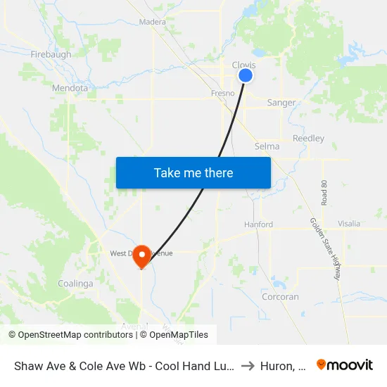 Shaw Ave & Cole Ave Wb - Cool Hand Luke's to Huron, CA map