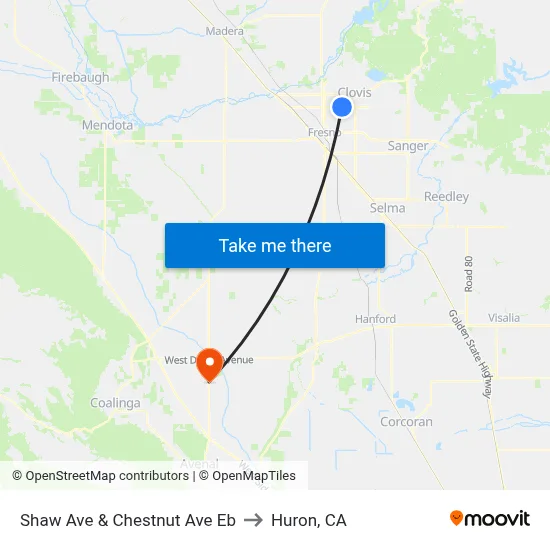 Shaw Ave & Chestnut Ave Eb to Huron, CA map