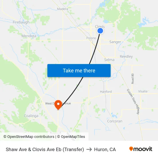 Shaw Ave & Clovis Ave Eb (Transfer) to Huron, CA map