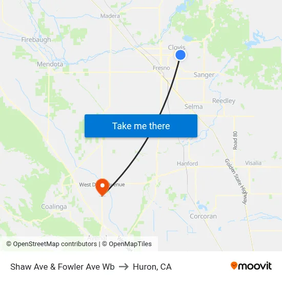 Shaw Ave & Fowler Ave Wb to Huron, CA map
