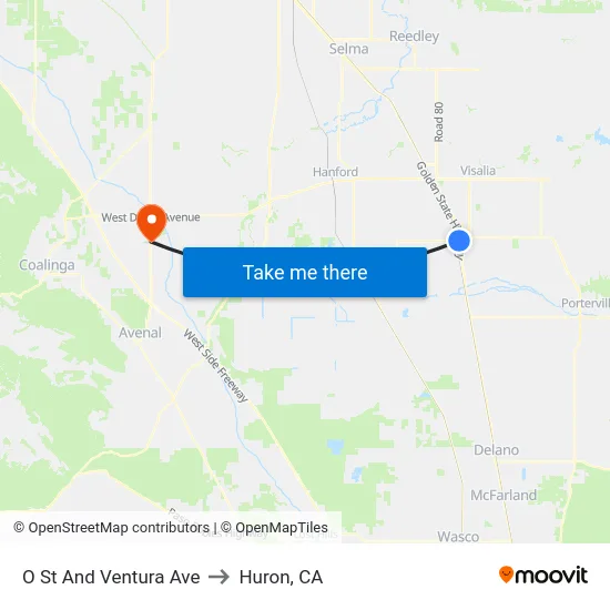 O St And Ventura Ave to Huron, CA map