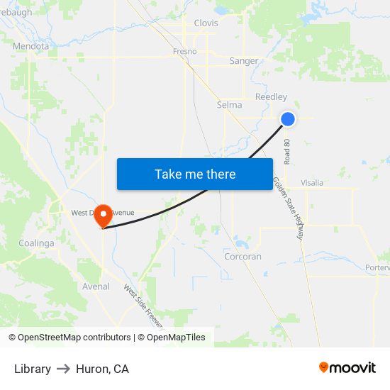 Library to Huron, CA map