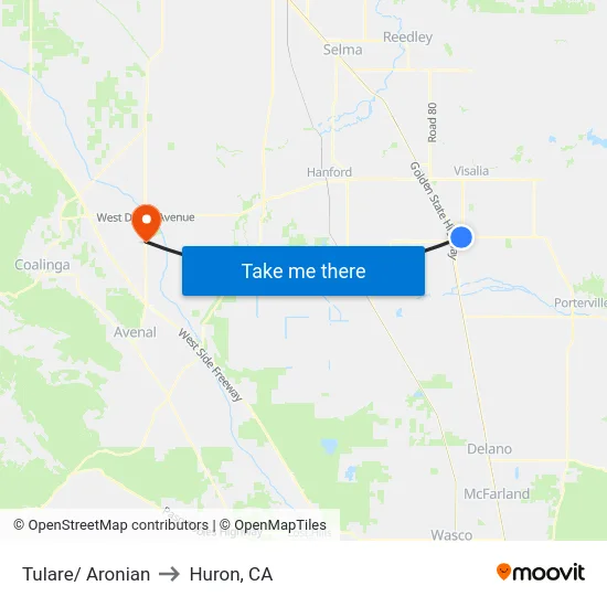 Tulare/ Aronian to Huron, CA map