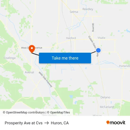Prosperity Ave at Cvs to Huron, CA map