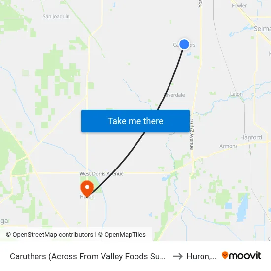Caruthers (Across From Valley Foods Supermarket) to Huron, CA map