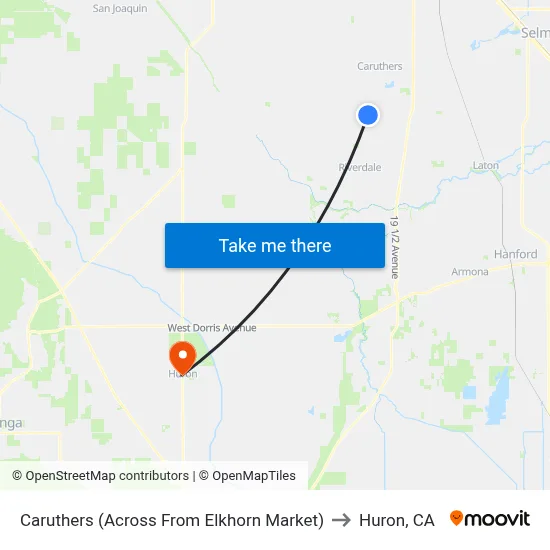 Caruthers (Across From Elkhorn Market) to Huron, CA map