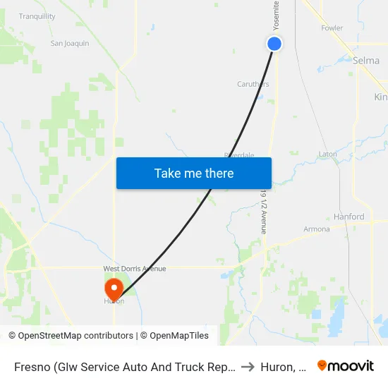 Fresno (Glw Service Auto And Truck Repair) to Huron, CA map
