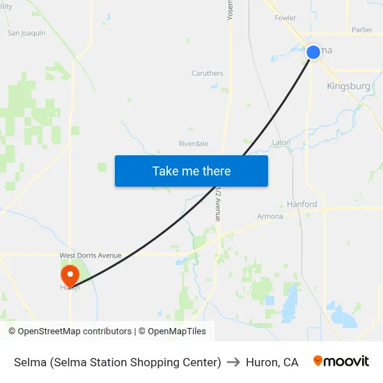 Selma (Selma Station Shopping Center) to Huron, CA map