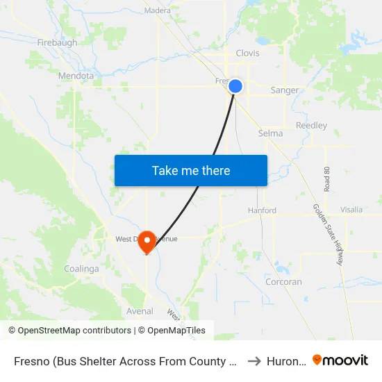 Fresno (Bus Shelter Across From County Social Services) to Huron, CA map