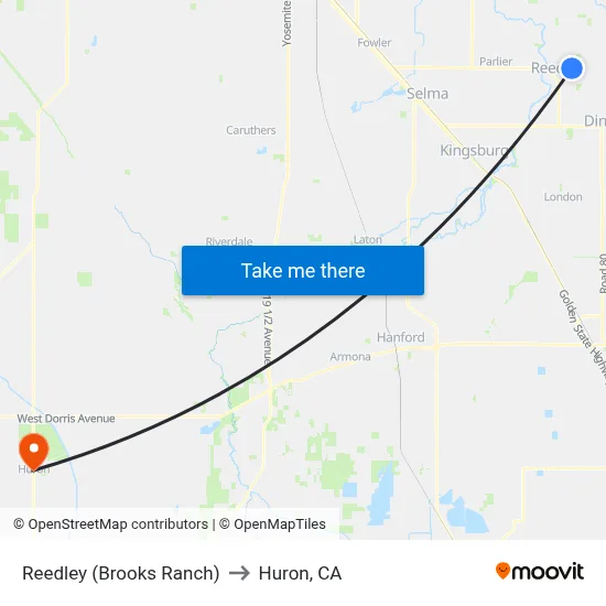 Reedley (Brooks Ranch) to Huron, CA map