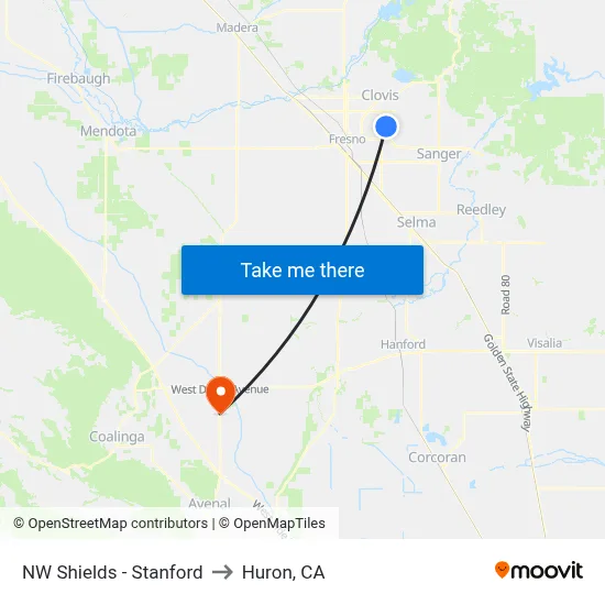 NW Shields - Stanford to Huron, CA map