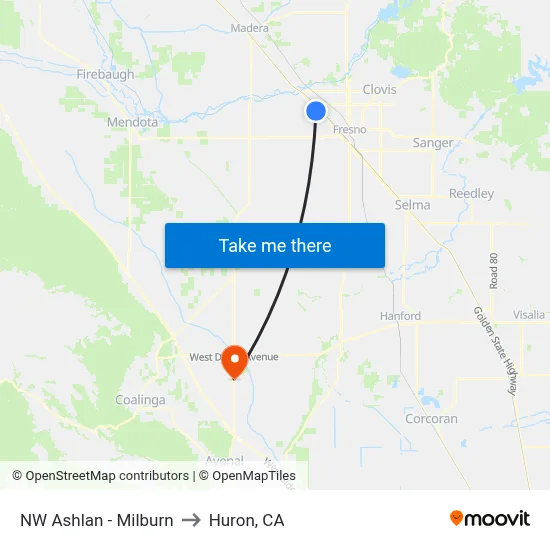 NW Ashlan - Milburn to Huron, CA map