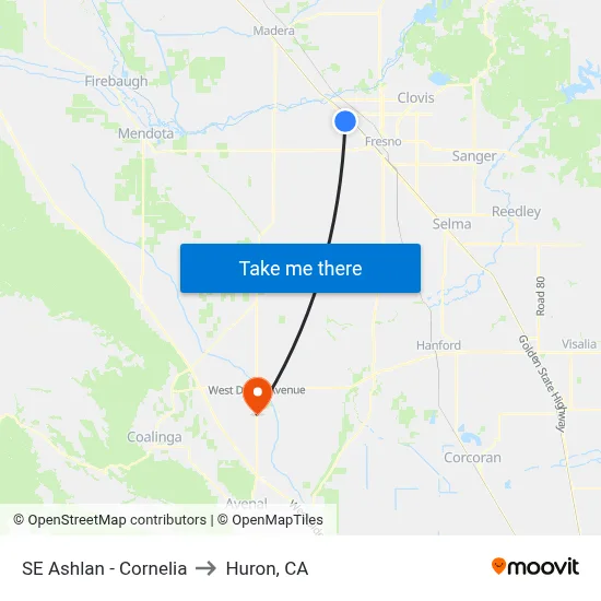 SE Ashlan - Cornelia to Huron, CA map