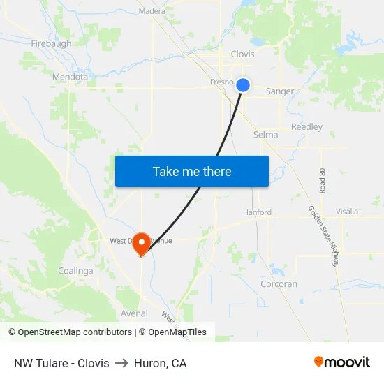 NW Tulare - Clovis to Huron, CA map