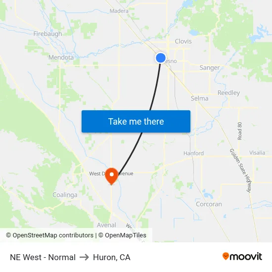 NE West - Normal to Huron, CA map
