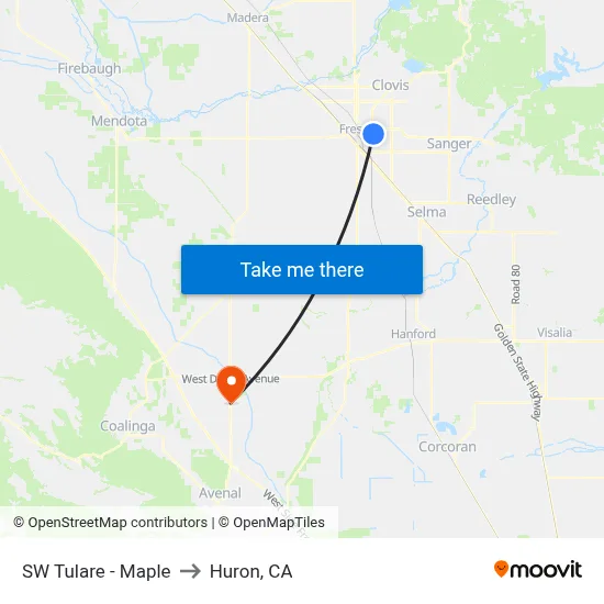 SW Tulare - Maple to Huron, CA map