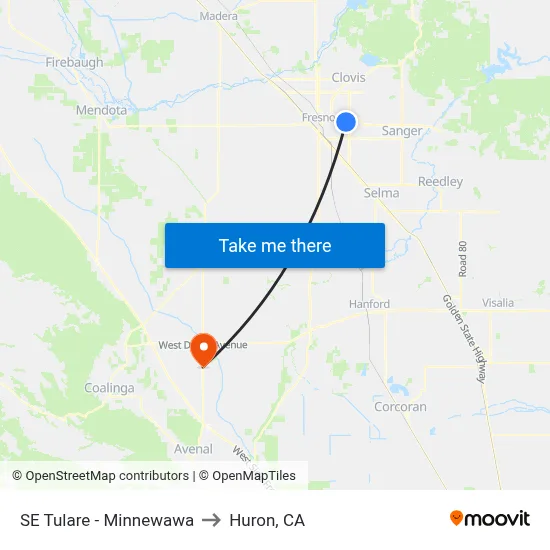 SE Tulare - Minnewawa to Huron, CA map