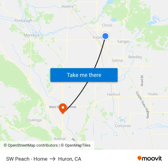 SW Peach - Home to Huron, CA map