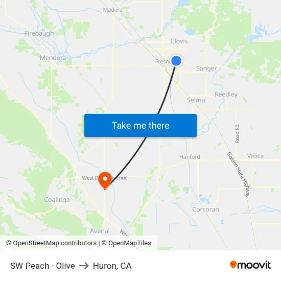 SW Peach - Olive to Huron, CA map