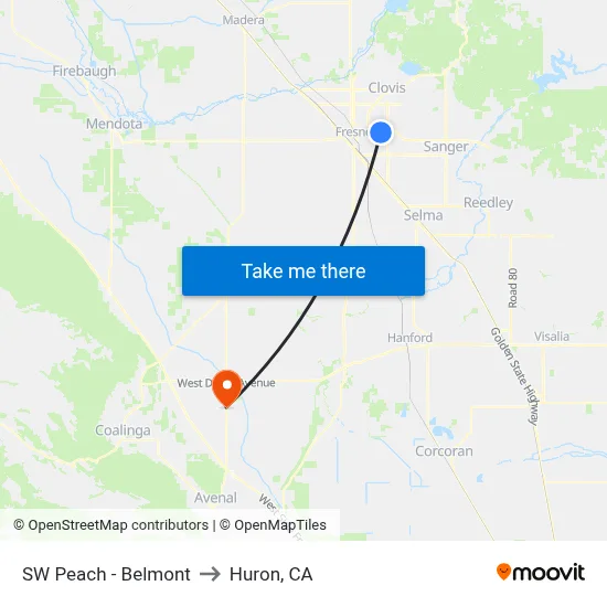 SW Peach - Belmont to Huron, CA map
