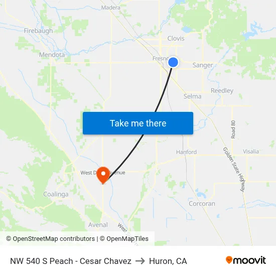 NW 540 S Peach - Cesar Chavez to Huron, CA map