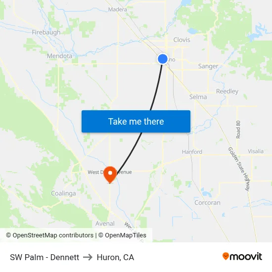 SW Palm - Dennett to Huron, CA map