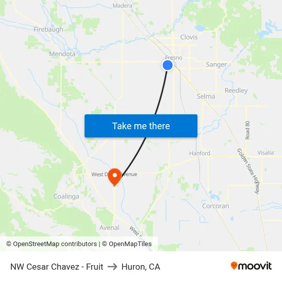 NW Cesar Chavez - Fruit to Huron, CA map
