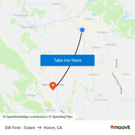 SW First - Tulare to Huron, CA map