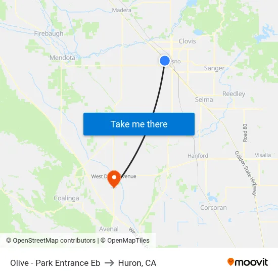 Olive - Park Entrance Eb to Huron, CA map