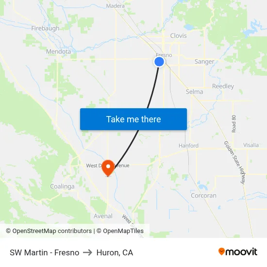 SW Martin - Fresno to Huron, CA map