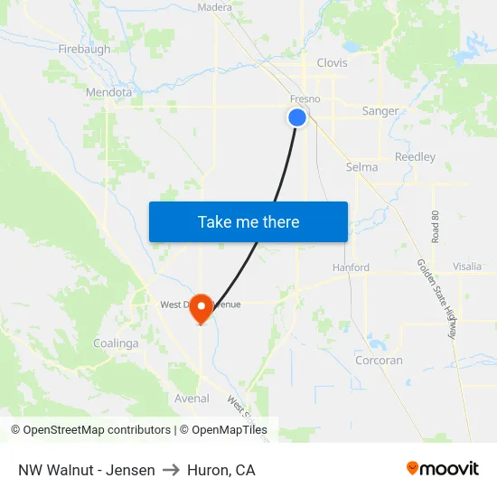 NW Walnut - Jensen to Huron, CA map