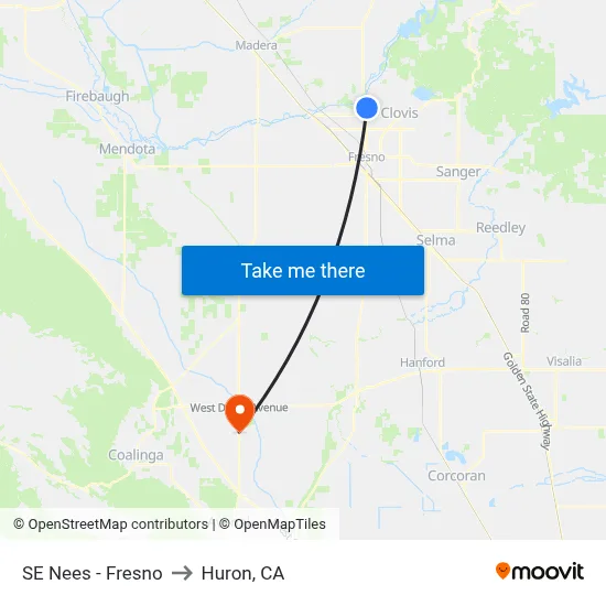SE Nees - Fresno to Huron, CA map