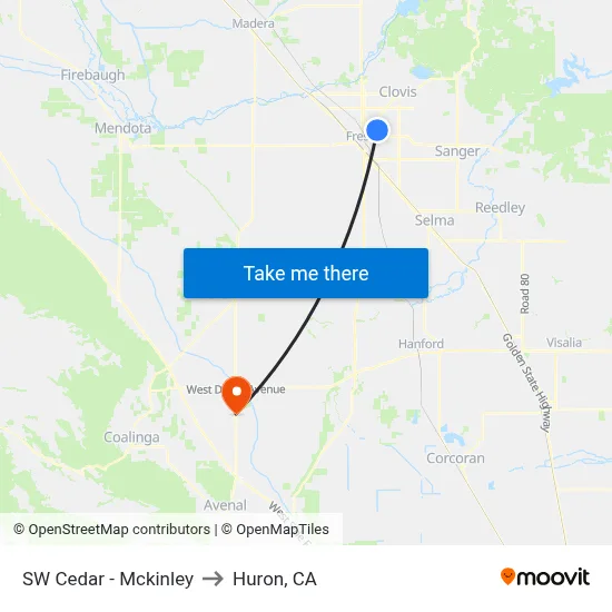 SW Cedar - Mckinley to Huron, CA map