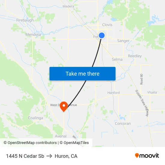 1445 N Cedar Sb to Huron, CA map