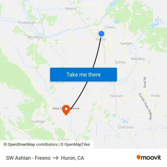 SW Ashlan - Fresno to Huron, CA map